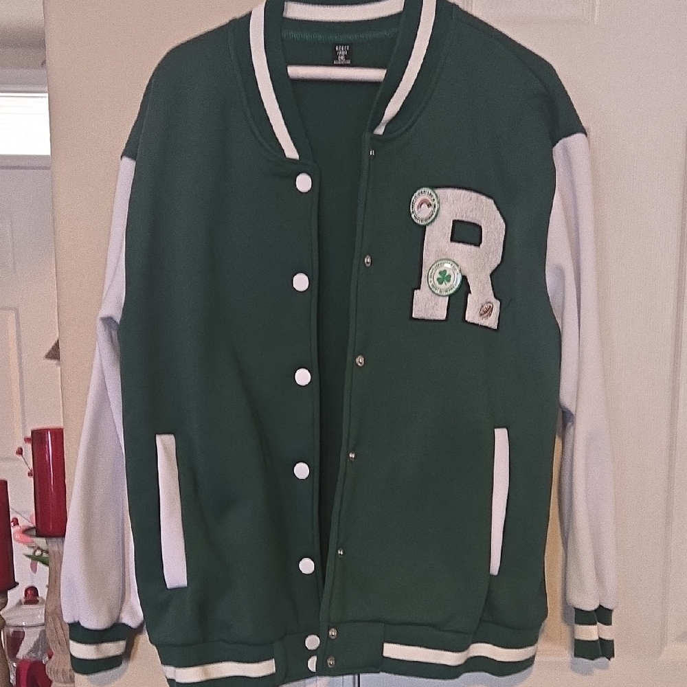 SHEIN Dark Green and White Varsity Jacket